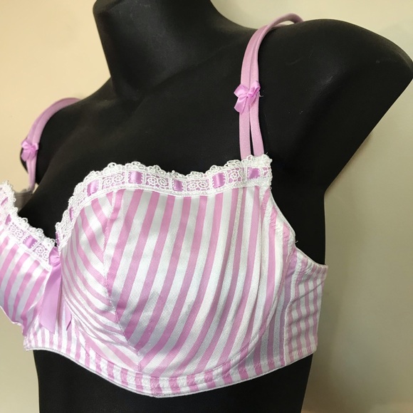 Gossard pastel pink cute striped bra with lace trim and bows - Picture 4 of 10